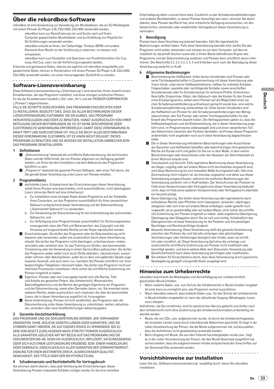 Über die rekordbox-software, Drb1475-b, Software-lizenzvereinbarung | Hinweise zum urheberrechte, Vorsichtshinweise zur installation | Pioneer CDJ-2000 User Manual | Page 81 / 209