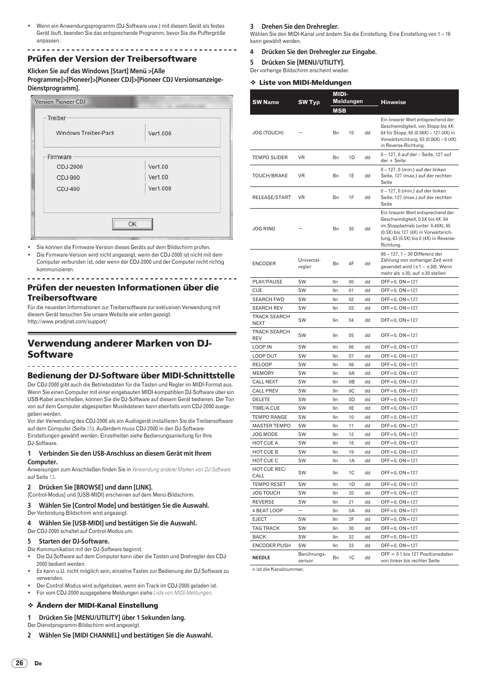 Verwendung anderer marken von dj-software, Verwendung anderer marken von dj- software, Drb1475-b | Prüfen der version der treibersoftware, Bedienung der dj-software über midi-schnittstelle | Pioneer CDJ-2000 User Manual | Page 84 / 209