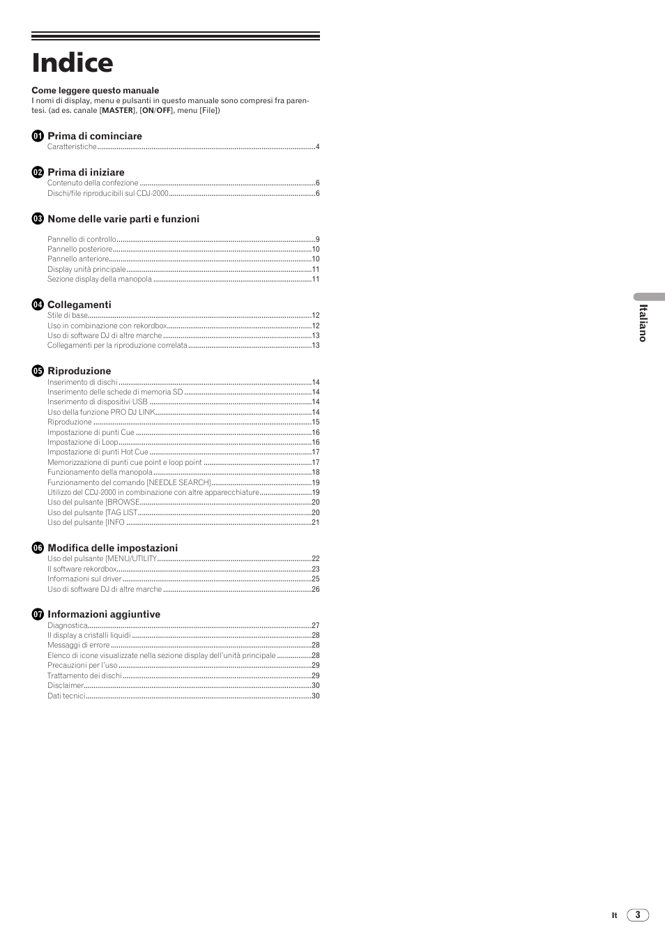 Lettore multiplo, Istruzioni per l’uso, Indice | Pioneer CDJ-2000 User Manual | Page 91 / 209