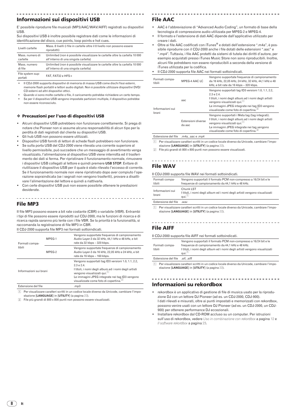 Drb1475-b, 96 informazioni sui dispositivi usb, File mp3 | File aac, File wav, File aiff, Informazioni su rekordbox | Pioneer CDJ-2000 User Manual | Page 96 / 209