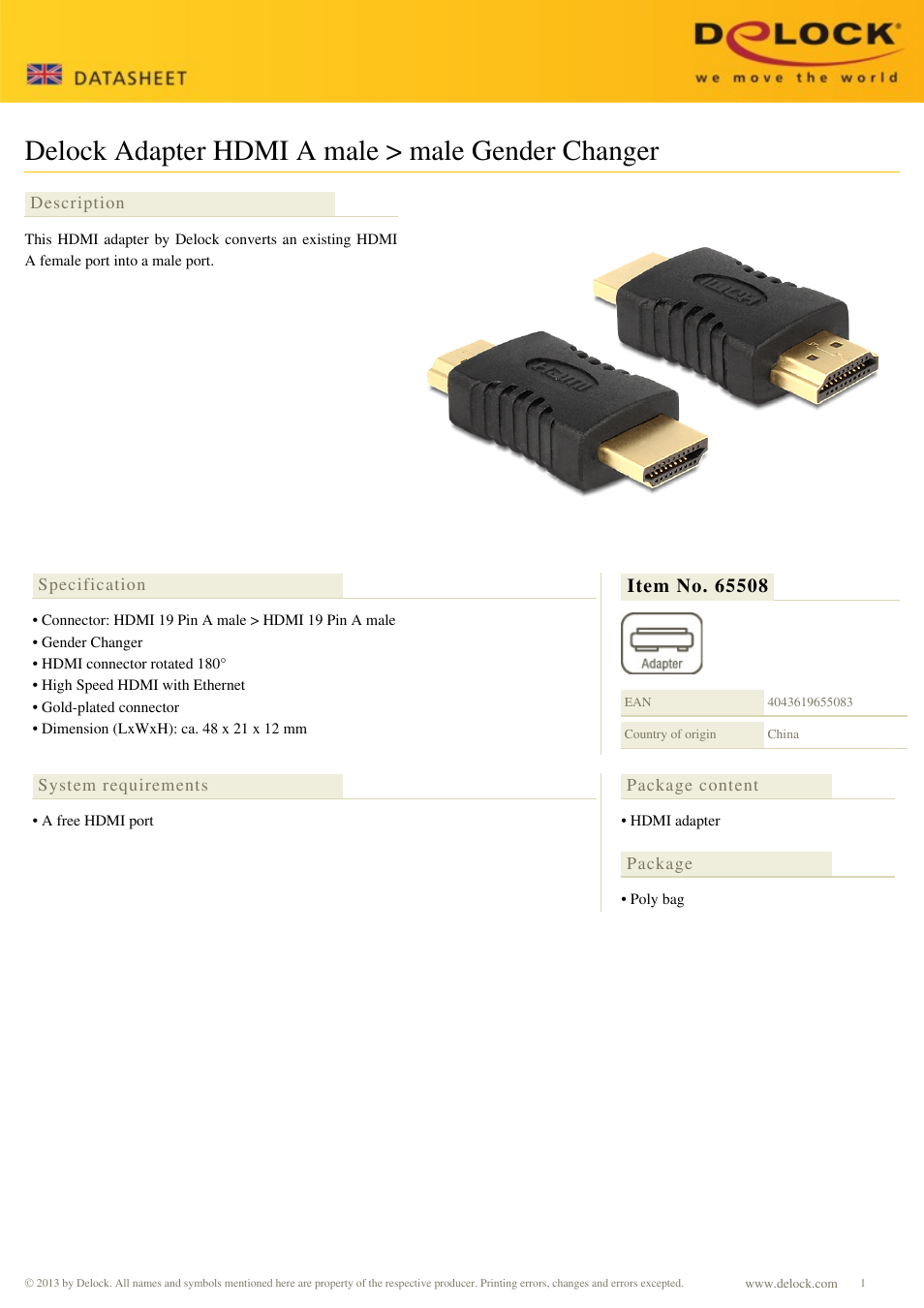 DeLOCK 65508 User Manual | 1 page