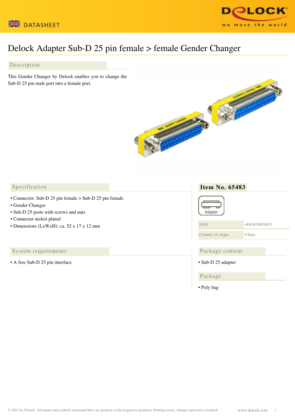 DeLOCK 65483 User Manual | 1 page