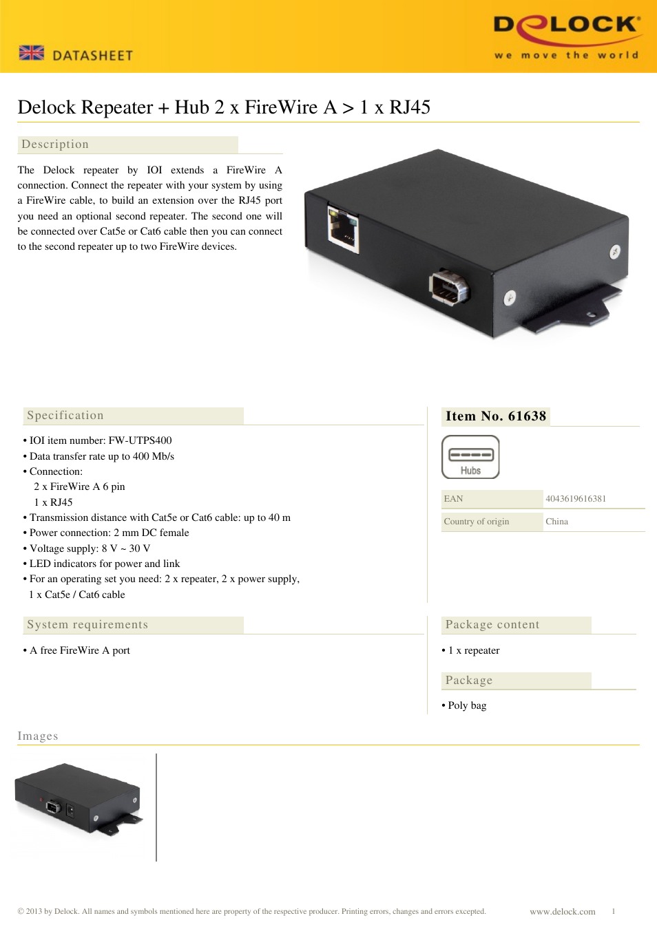 DeLOCK 61638 User Manual | 1 page