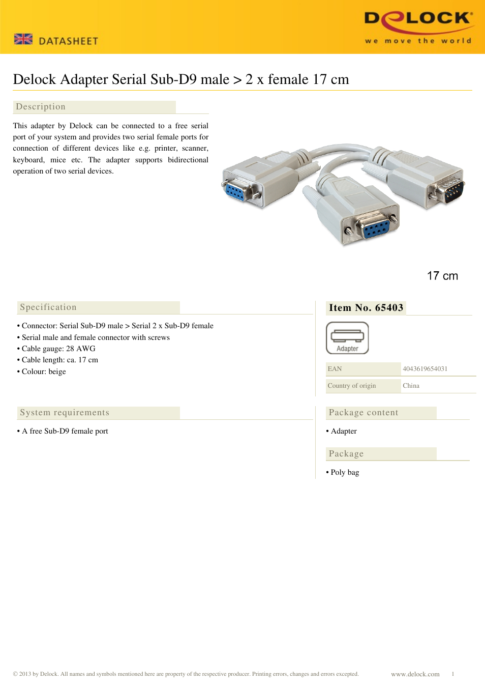 DeLOCK 65403 User Manual | 1 page