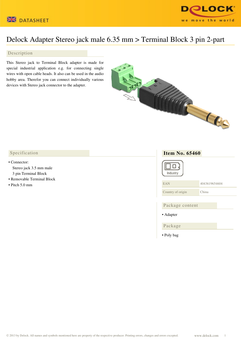 DeLOCK 65460 User Manual | 1 page