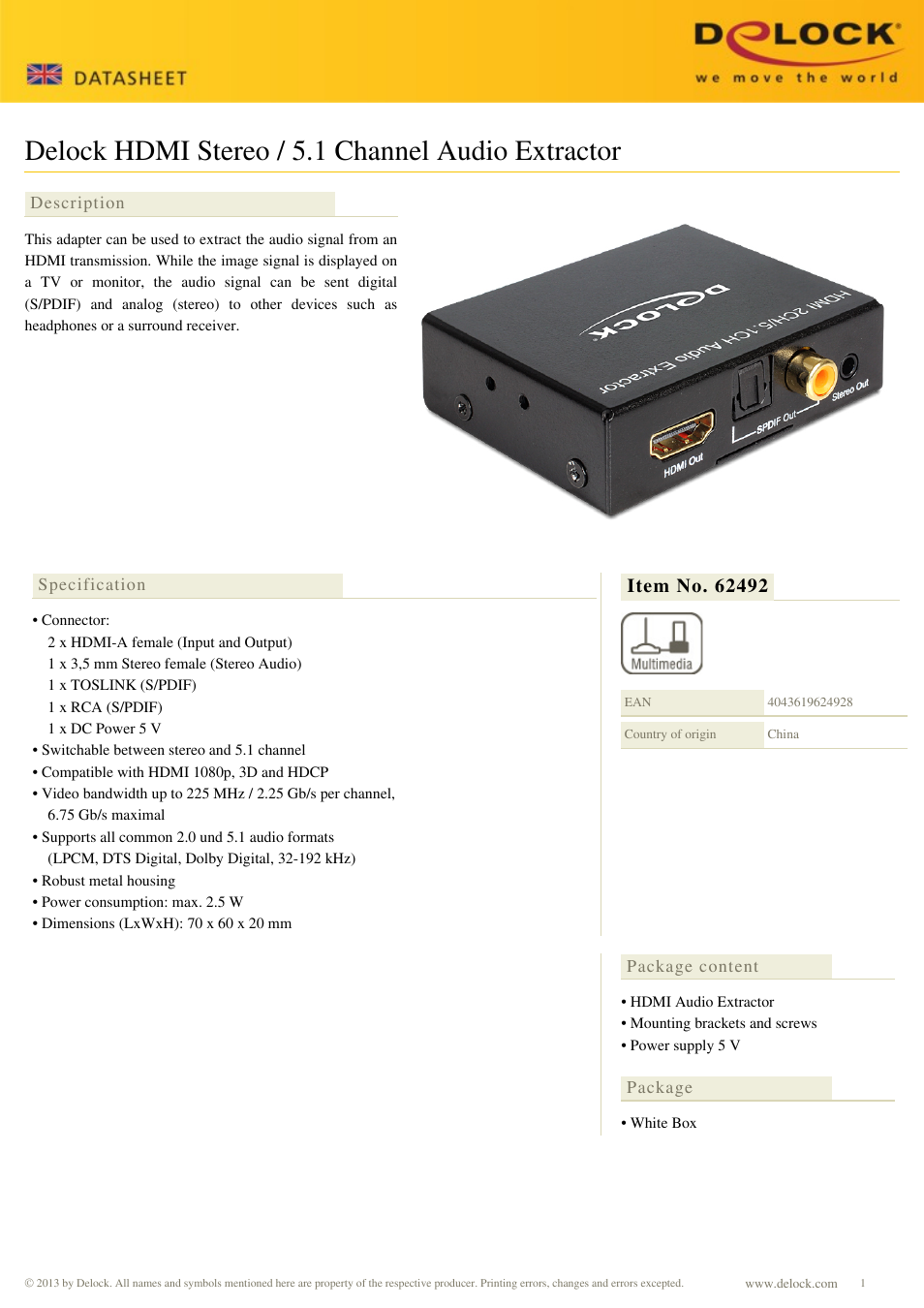 DeLOCK 62492 User Manual | 2 pages