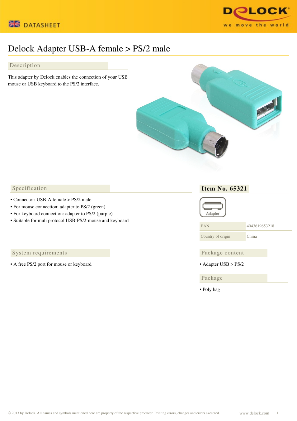 DeLOCK 65321 User Manual | 1 page