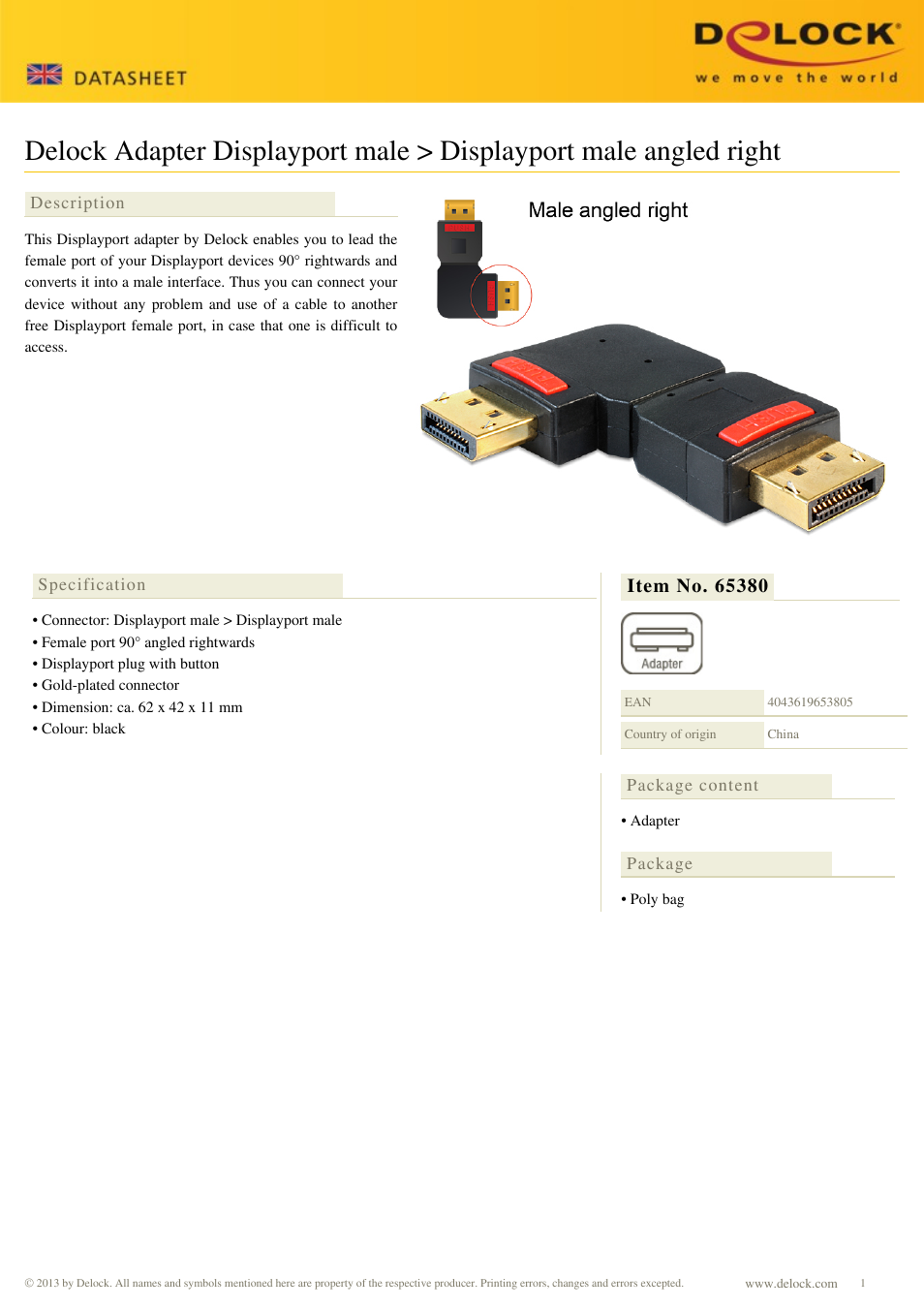 DeLOCK 65380 User Manual | 1 page