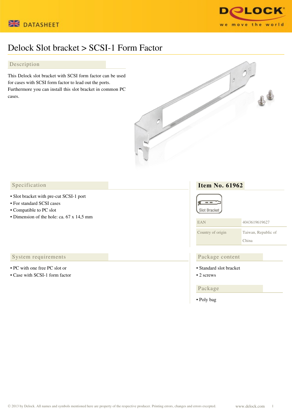 DeLOCK 61962 User Manual | 1 page