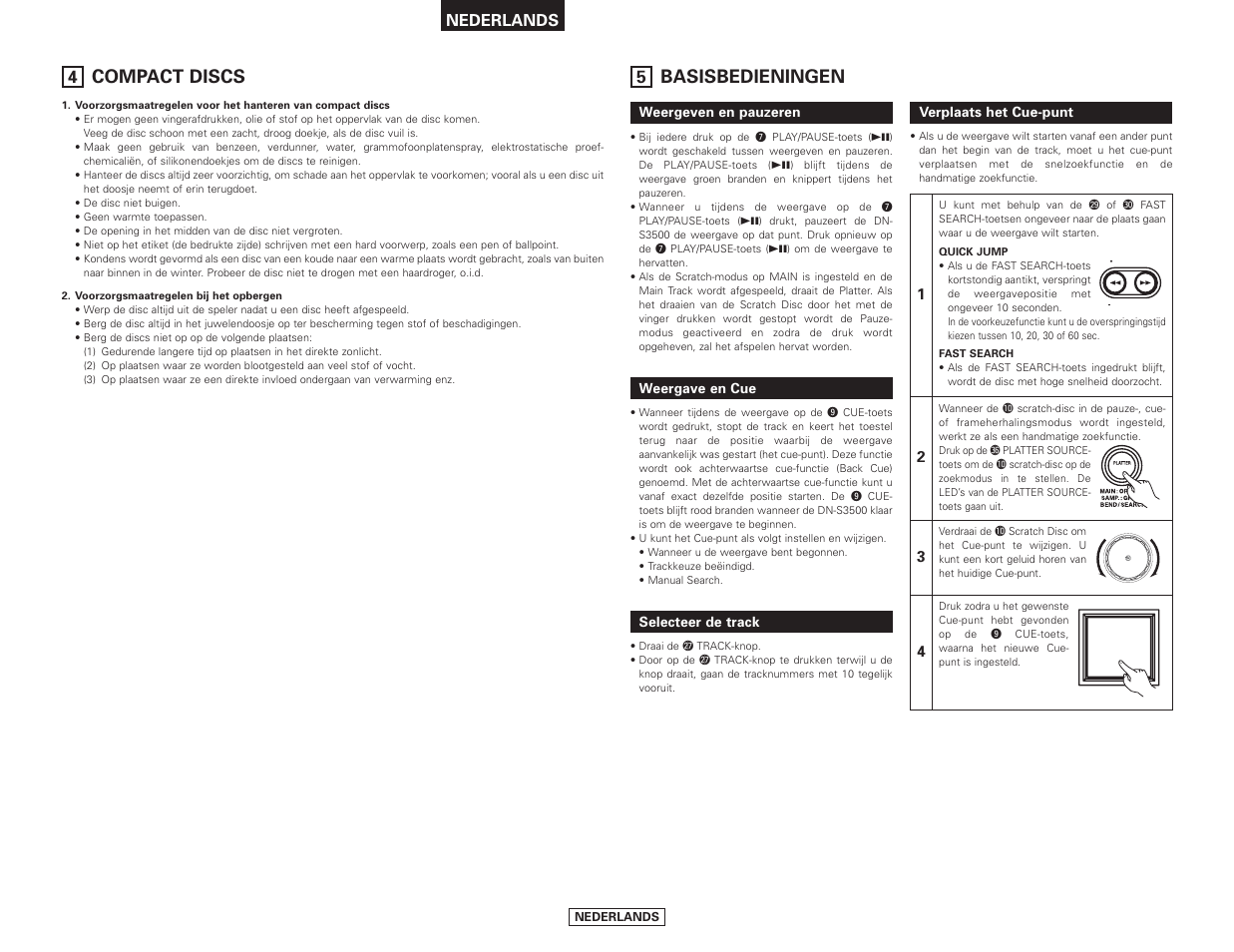 Basisbedieningen, Compact discs, Nederlands | Denon DN-S3500 User Manual | Page 102 / 134