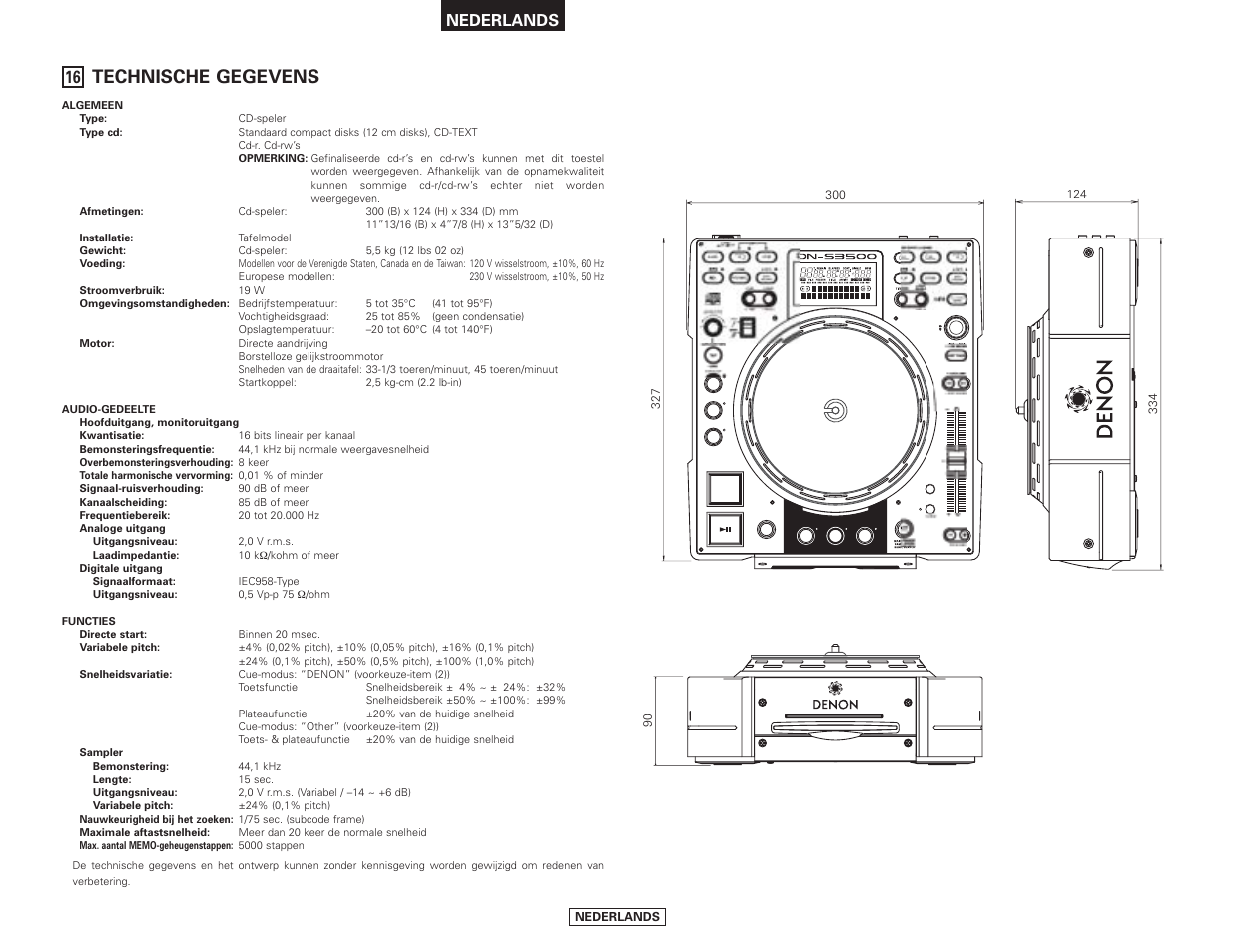 Technische gegevens, Eject disc, Nederlands | Denon DN-S3500 User Manual | Page 114 / 134