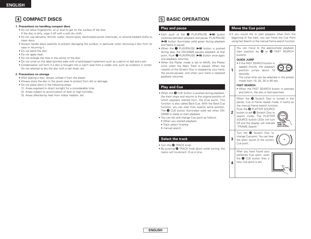 Basic operation, Compact discs, English | Denon DN-S3500 User Manual | Page 12 / 134