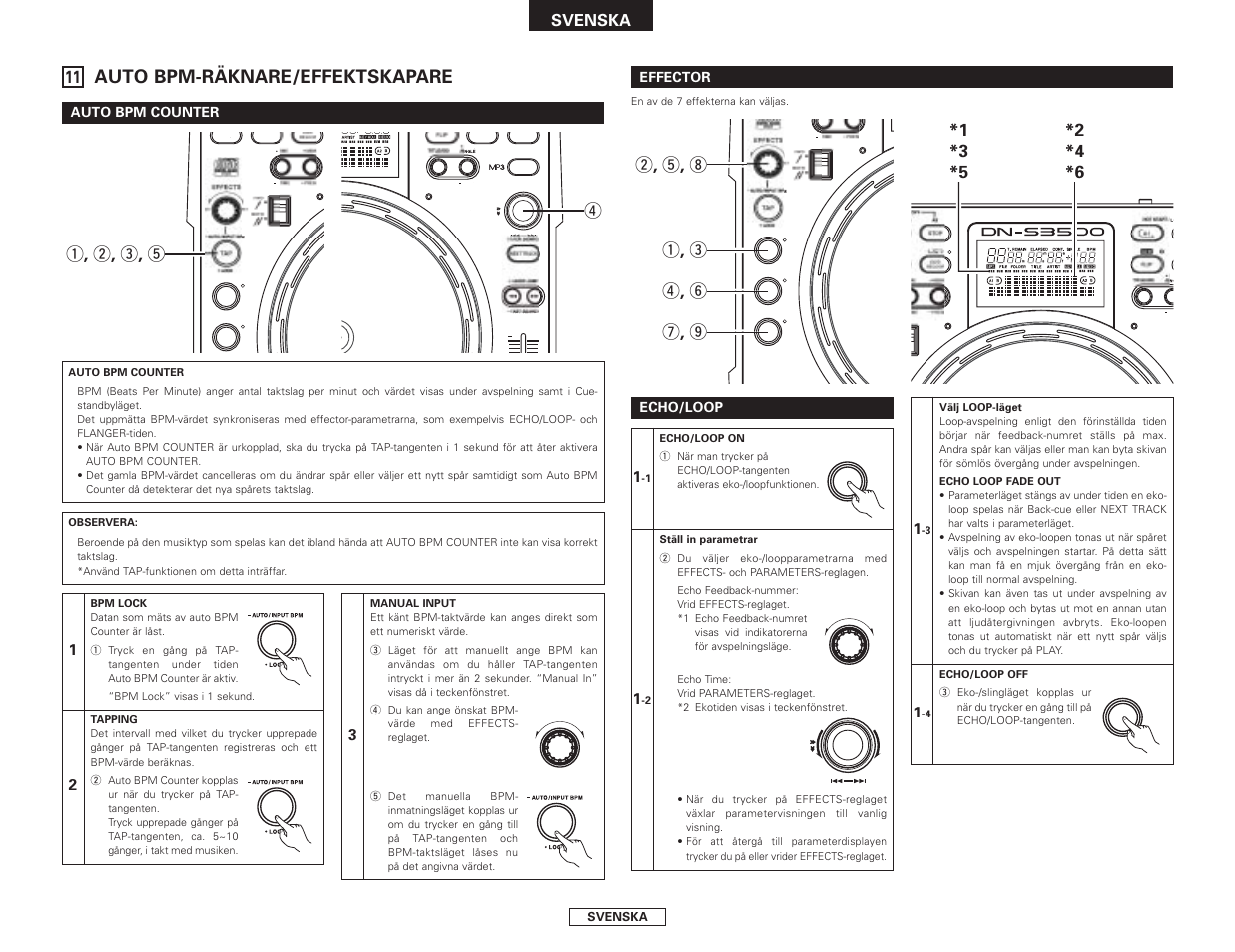 Auto bpm-räknare/effektskapare, Q , w , e , t, Q , e r , y u , o w , t , i | Svenska | Denon DN-S3500 User Manual | Page 126 / 134