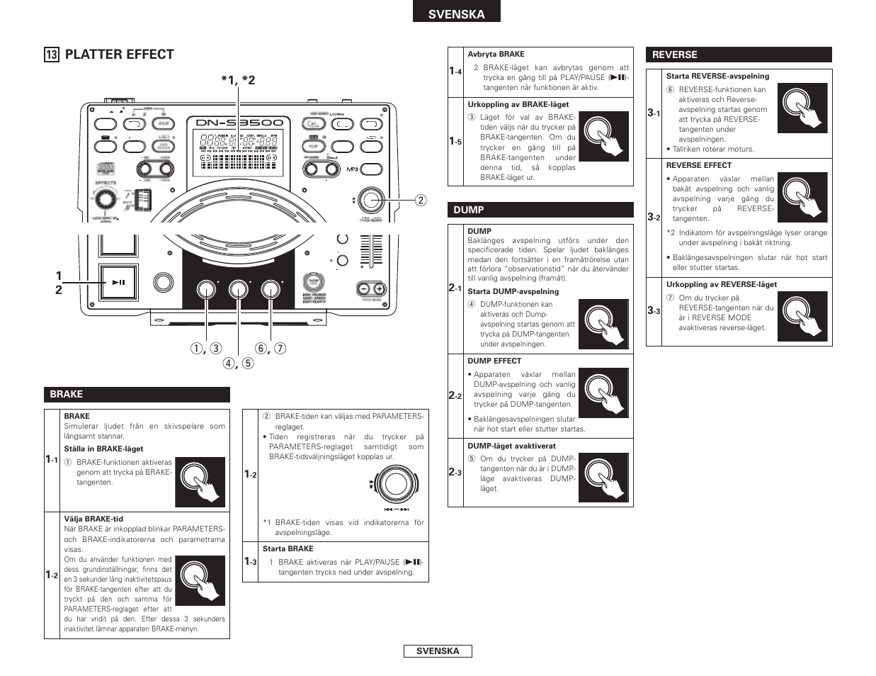 Platter effect, W*1, *2, Y , u r , t q , e ★ 1 ★ 2 | Svenska | Denon DN-S3500 User Manual | Page 129 / 134