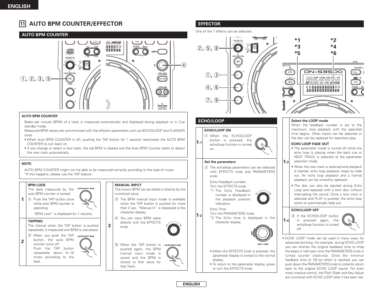 Auto bpm counter/effector, Q , w , e , t, Q , e r , y u , o w , t , i | English | Denon DN-S3500 User Manual | Page 18 / 134