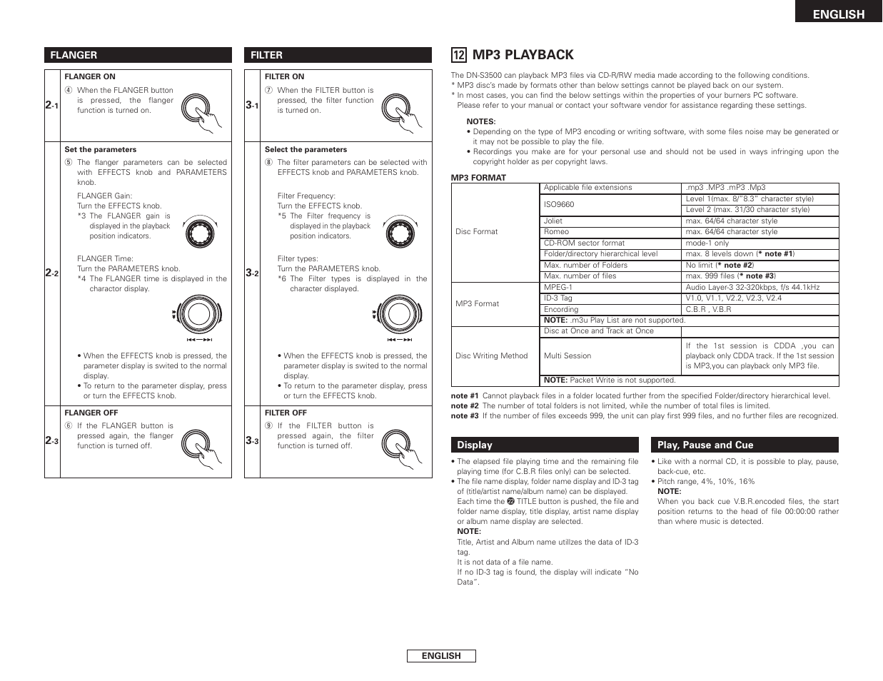 Mp3 playback, English | Denon DN-S3500 User Manual | Page 19 / 134