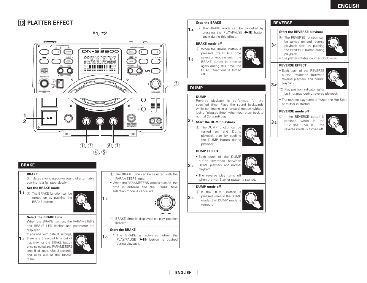 Platter effect, W*1, *2, Y , u r , t q , e ★ 1 ★ 2 | English | Denon DN-S3500 User Manual | Page 21 / 134