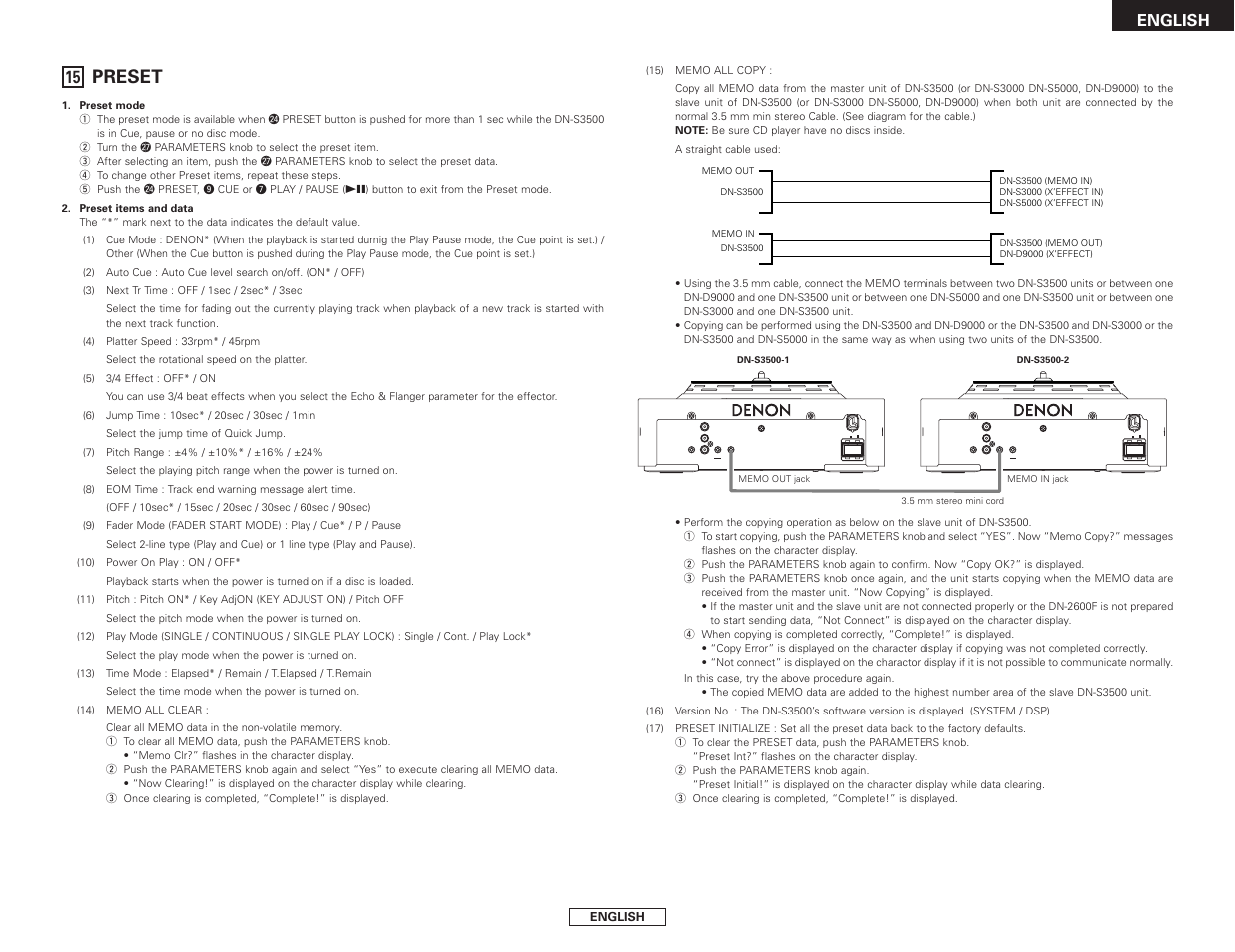 Preset | Denon DN-S3500 User Manual | Page 23 / 134