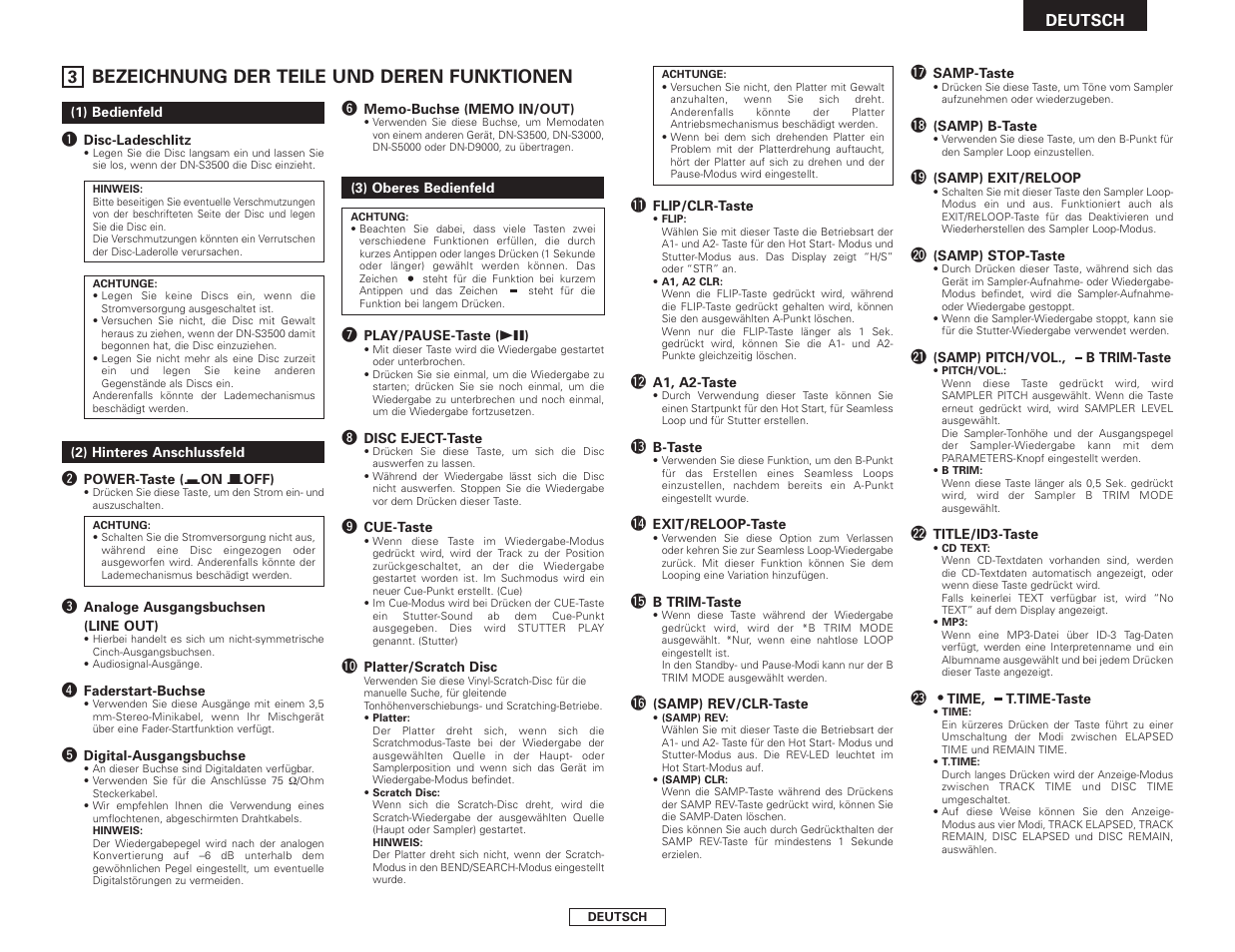 Bezeichnung der teile und deren funktionen | Denon DN-S3500 User Manual | Page 27 / 134