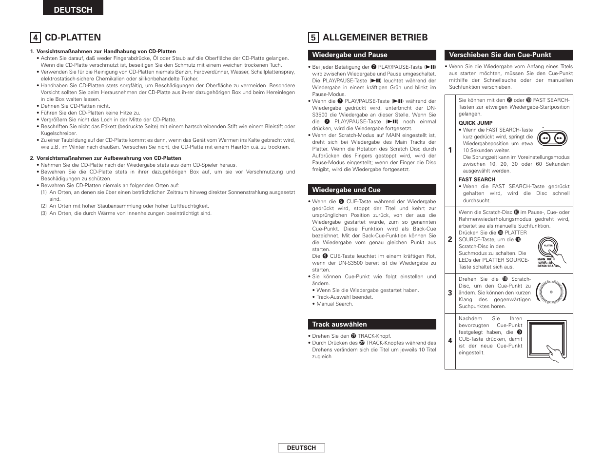 Allgemeiner betrieb, Cd-platten, Deutsch | Denon DN-S3500 User Manual | Page 30 / 134