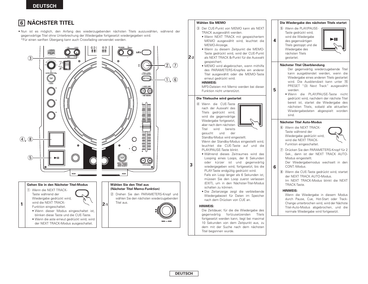 Nächster titel, R , i t e, Q , y w , u | Deutsch 3 | Denon DN-S3500 User Manual | Page 32 / 134