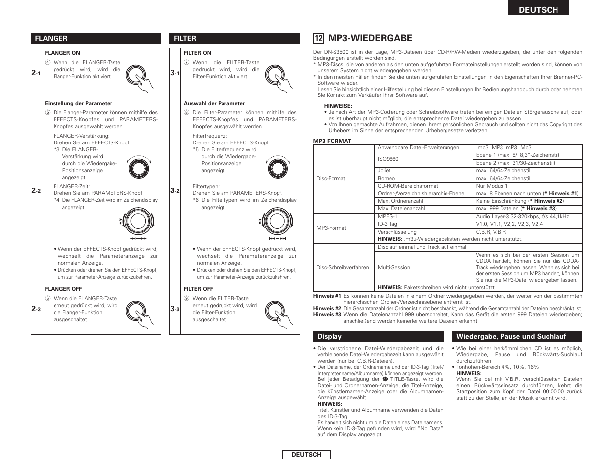 Mp3-wiedergabe, Deutsch | Denon DN-S3500 User Manual | Page 37 / 134