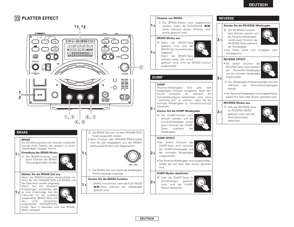 Platter effect, W*1, *2, Y , u r , t q , e ★ 1 ★ 2 | Deutsch | Denon DN-S3500 User Manual | Page 39 / 134