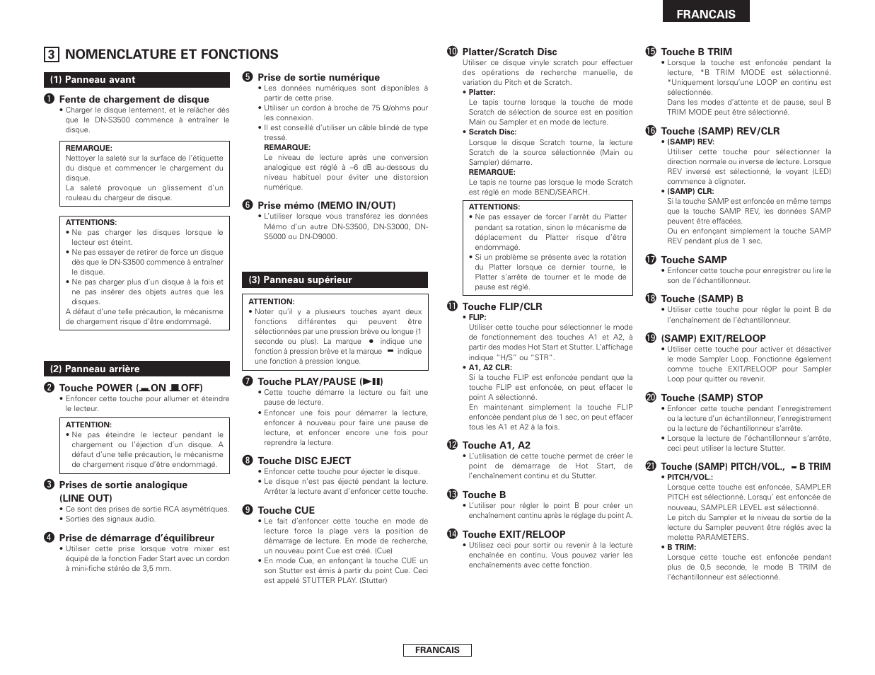 Nomenclature et fonctions | Denon DN-S3500 User Manual | Page 45 / 134