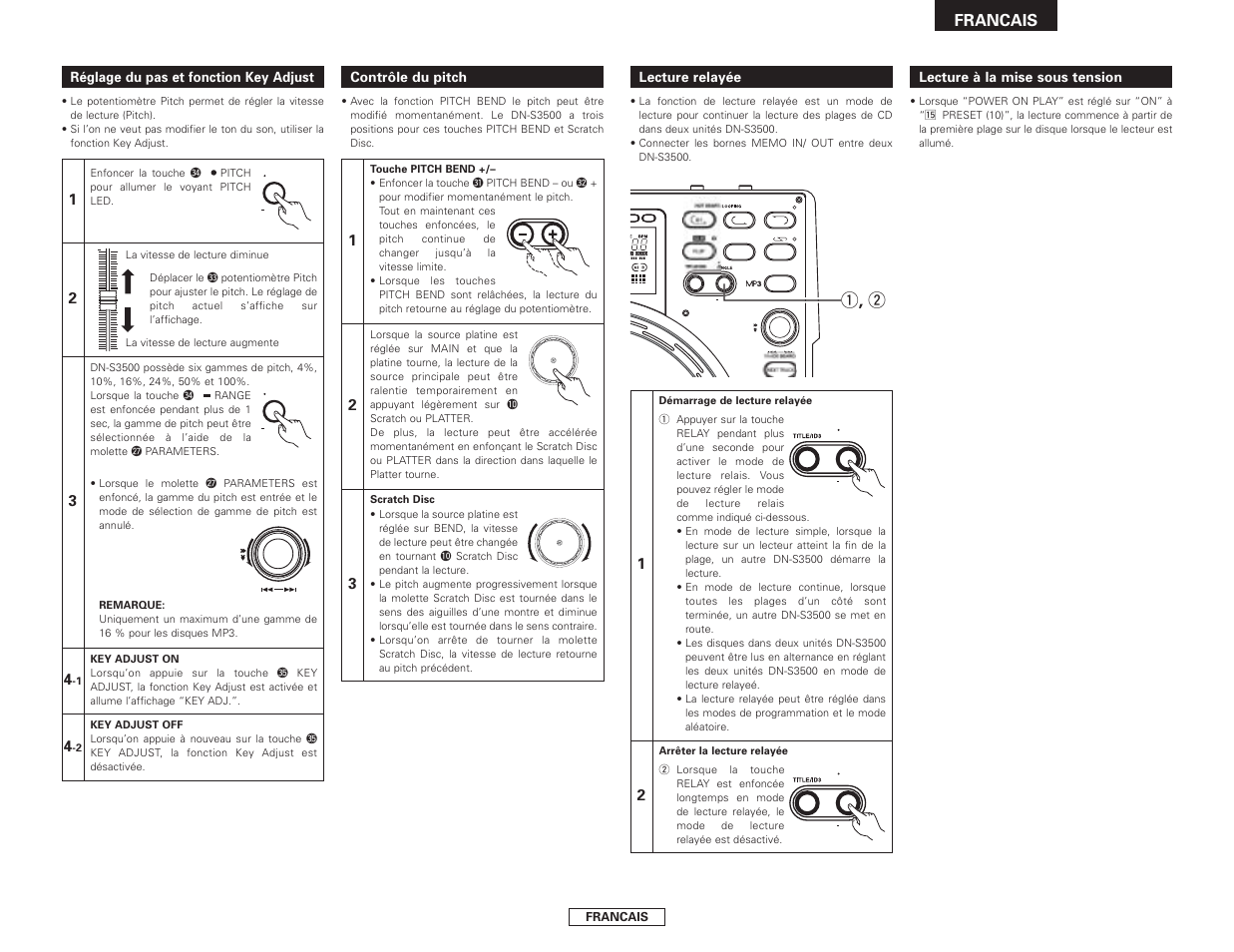 Q , w, Francais | Denon DN-S3500 User Manual | Page 49 / 134
