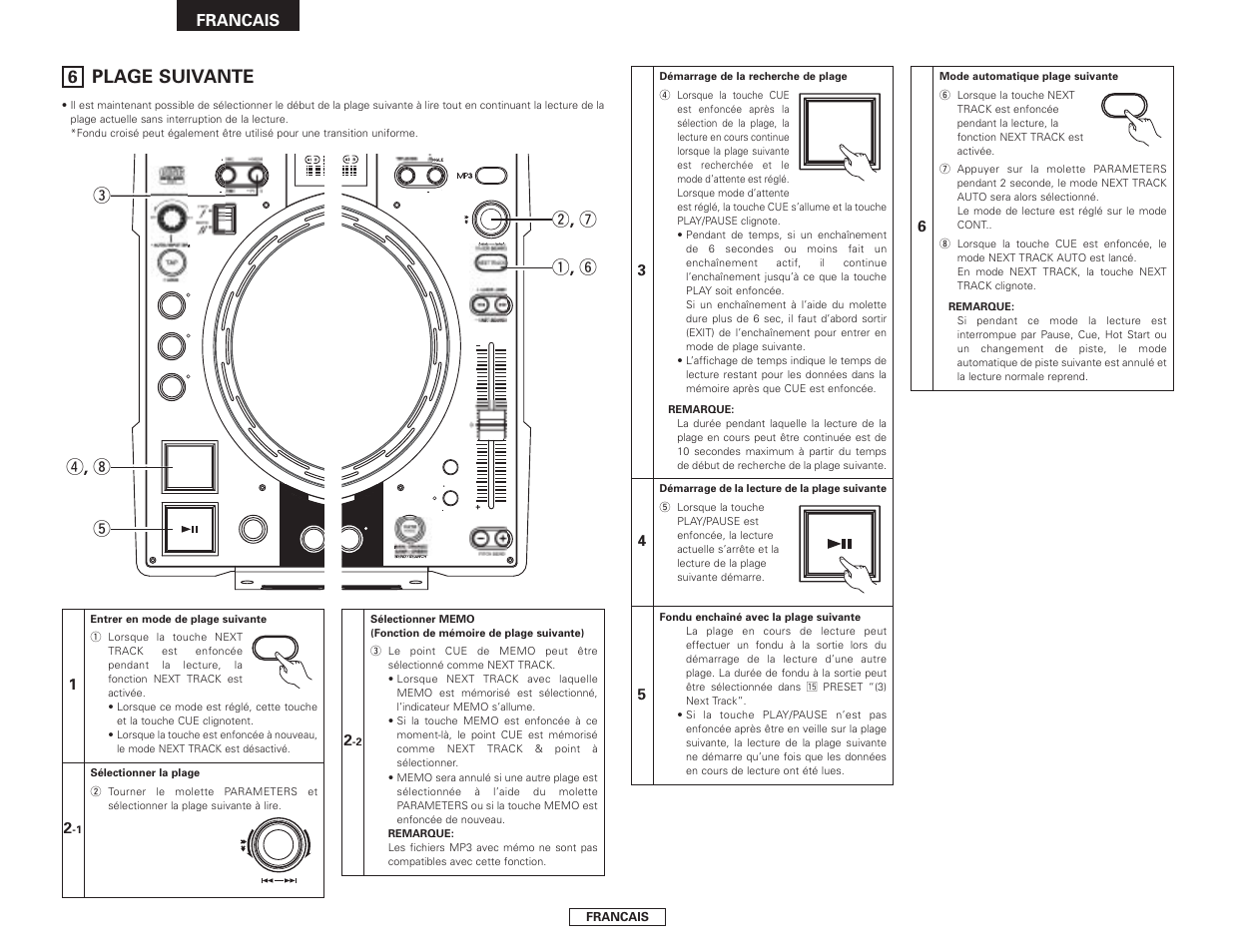 Plage suivante, R , i t e, Q , y w , u | Francais | Denon DN-S3500 User Manual | Page 50 / 134