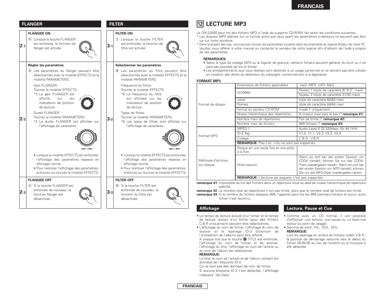 Lecture mp3, Francais | Denon DN-S3500 User Manual | Page 55 / 134