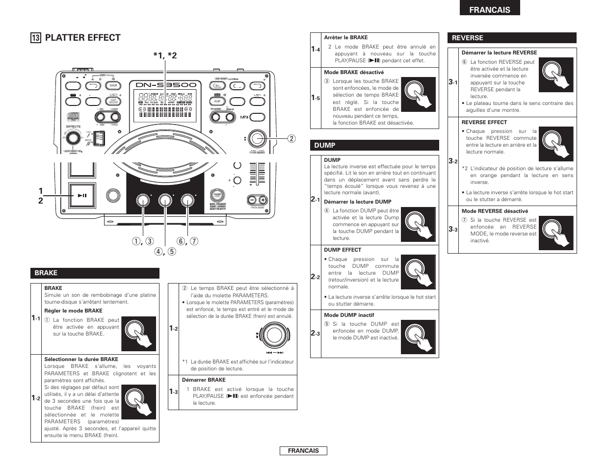 Platter effect, W*1, *2, Y , u r , t q , e ★ 1 ★ 2 | Francais | Denon DN-S3500 User Manual | Page 57 / 134
