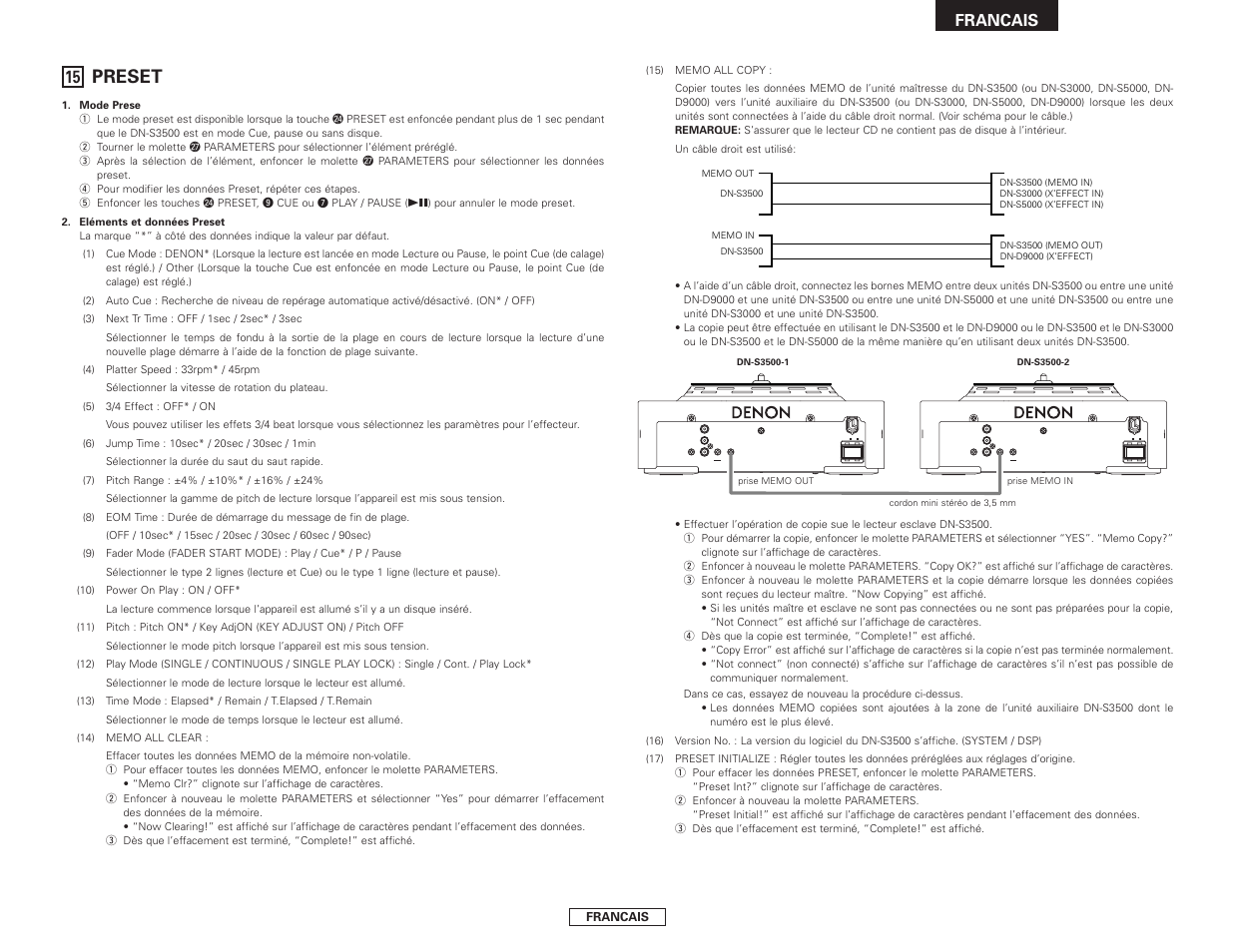 Preset | Denon DN-S3500 User Manual | Page 59 / 134