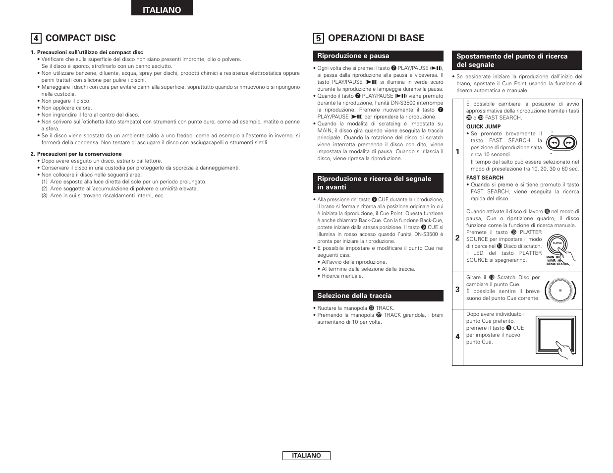 Operazioni di base, Compact disc, Italiano | Denon DN-S3500 User Manual | Page 66 / 134