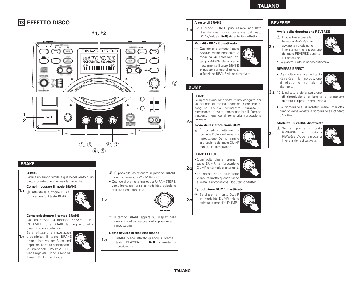 Effetto disco, W*1, *2, Y , u r , t q , e ★ 1 ★ 2 | Italiano | Denon DN-S3500 User Manual | Page 75 / 134