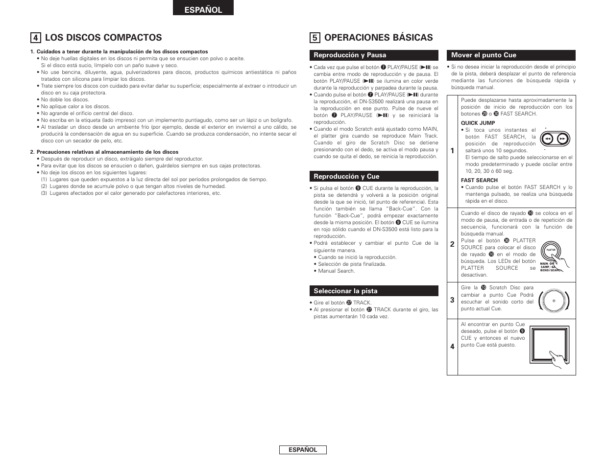 Operaciones básicas, Los discos compactos, Español | Denon DN-S3500 User Manual | Page 84 / 134
