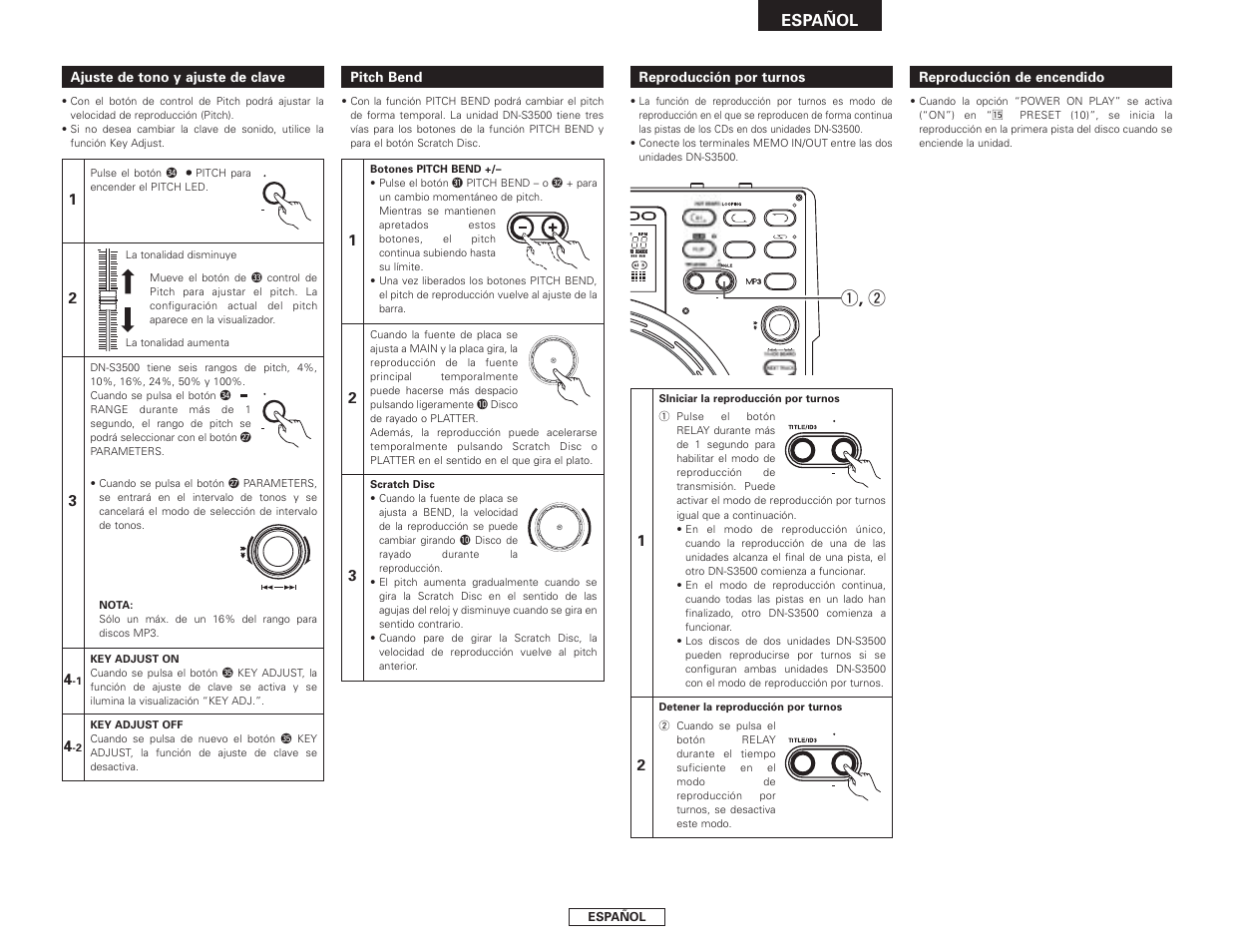 Q , w, Español | Denon DN-S3500 User Manual | Page 85 / 134