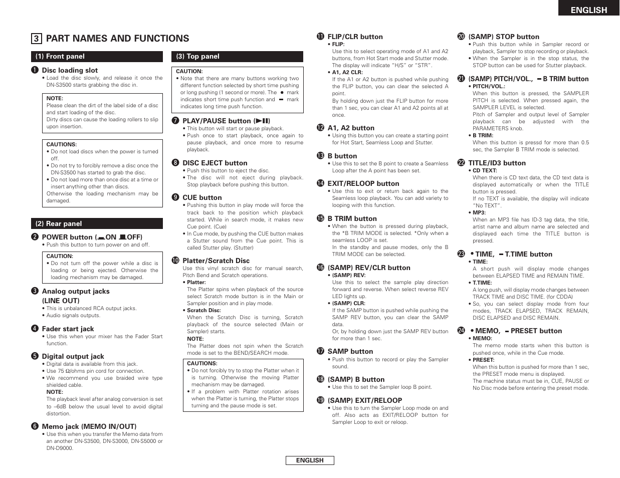 Part names and functions | Denon DN-S3500 User Manual | Page 9 / 134
