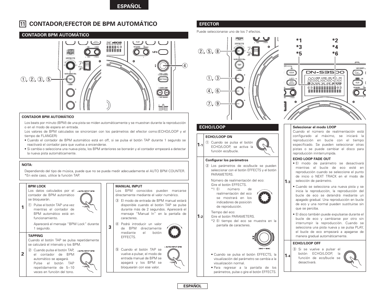 Contador/efector de bpm automático, Q , w , e , t, Q , e r , y u , o w , t , i | Español | Denon DN-S3500 User Manual | Page 90 / 134