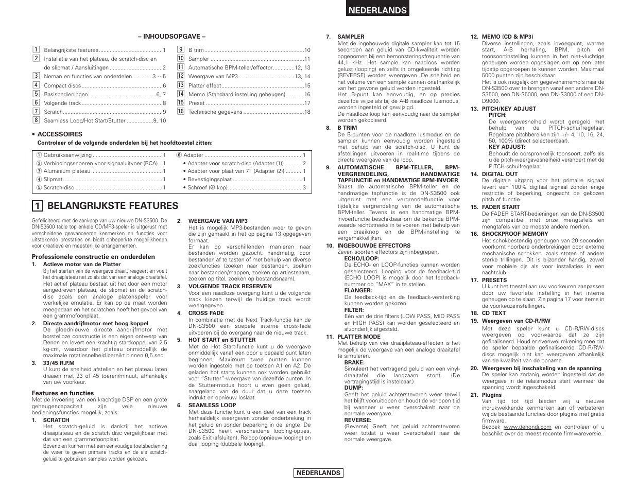 Belangrijkste features | Denon DN-S3500 User Manual | Page 97 / 134