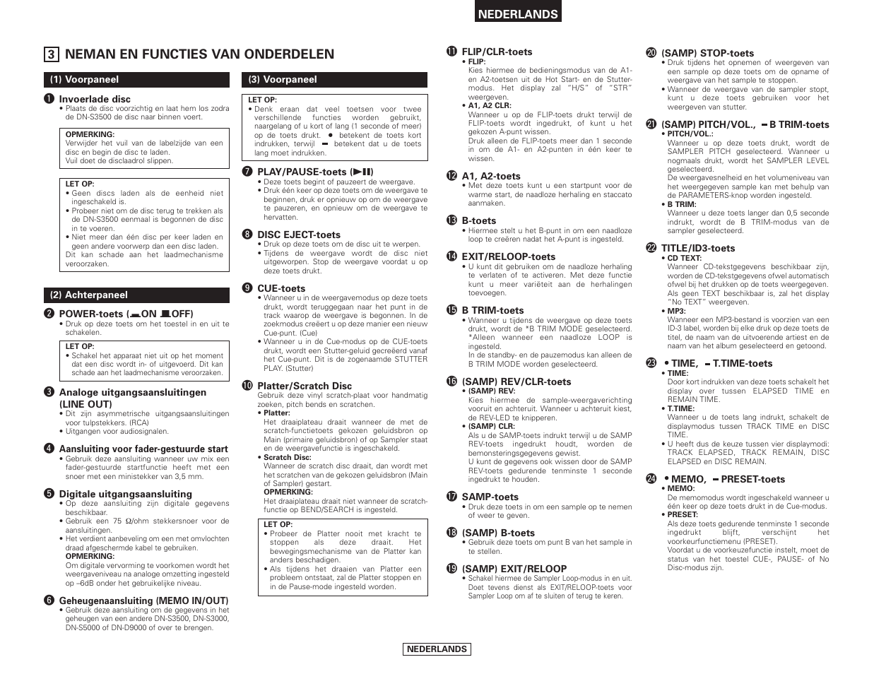 Neman en functies van onderdelen | Denon DN-S3500 User Manual | Page 99 / 134