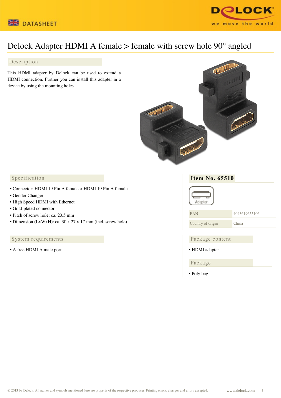 DeLOCK 65510 User Manual | 1 page