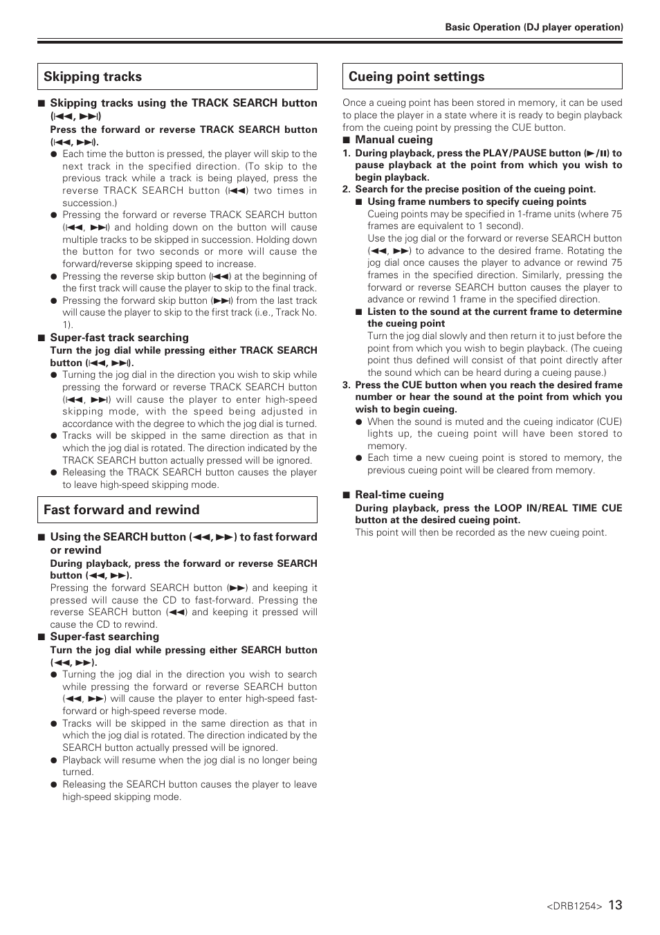 Skipping tracks, Fast forward and rewind, Cueing point settings | Pioneer CMX-5000 User Manual | Page 13 / 20
