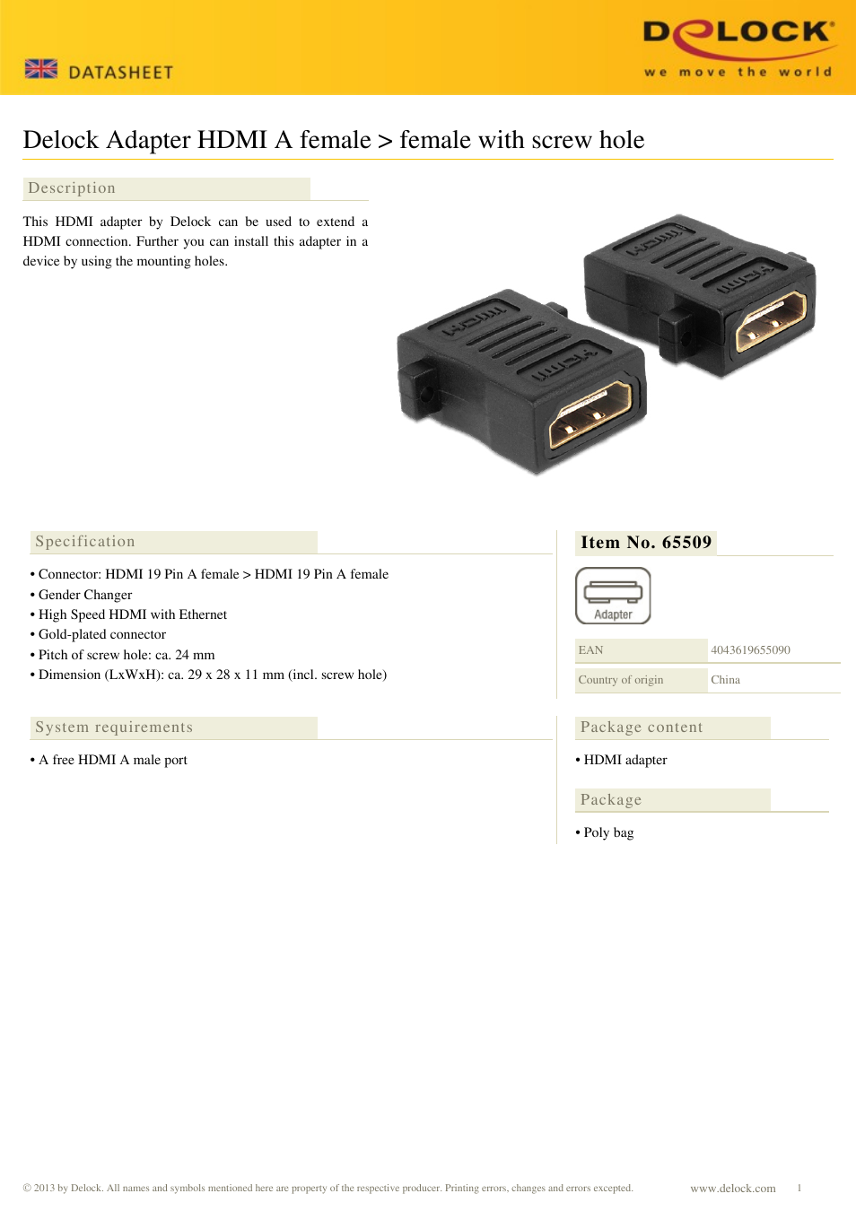 DeLOCK 65509 User Manual | 1 page