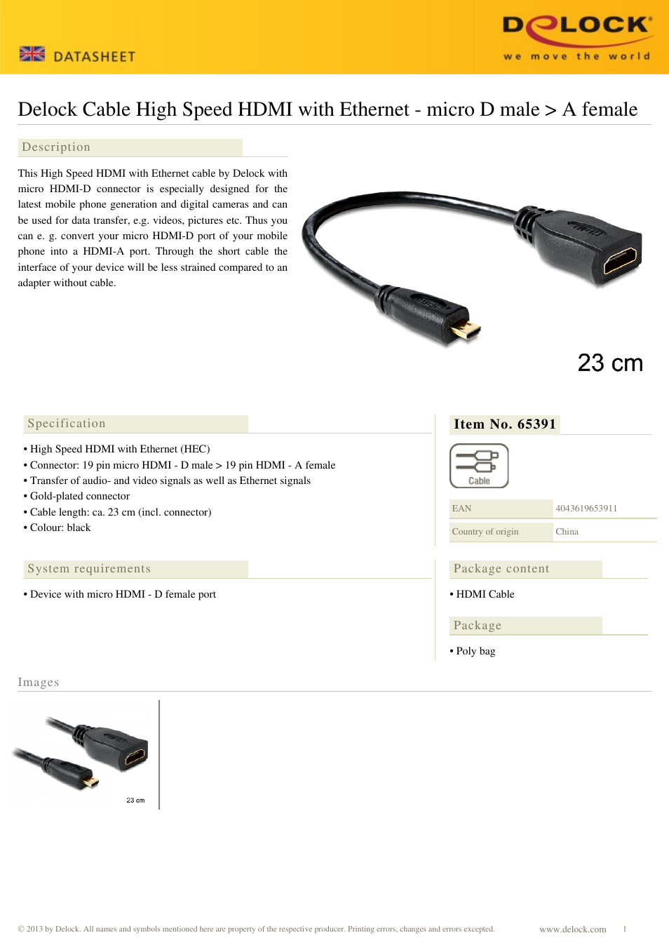 DeLOCK 65391 User Manual | 1 page