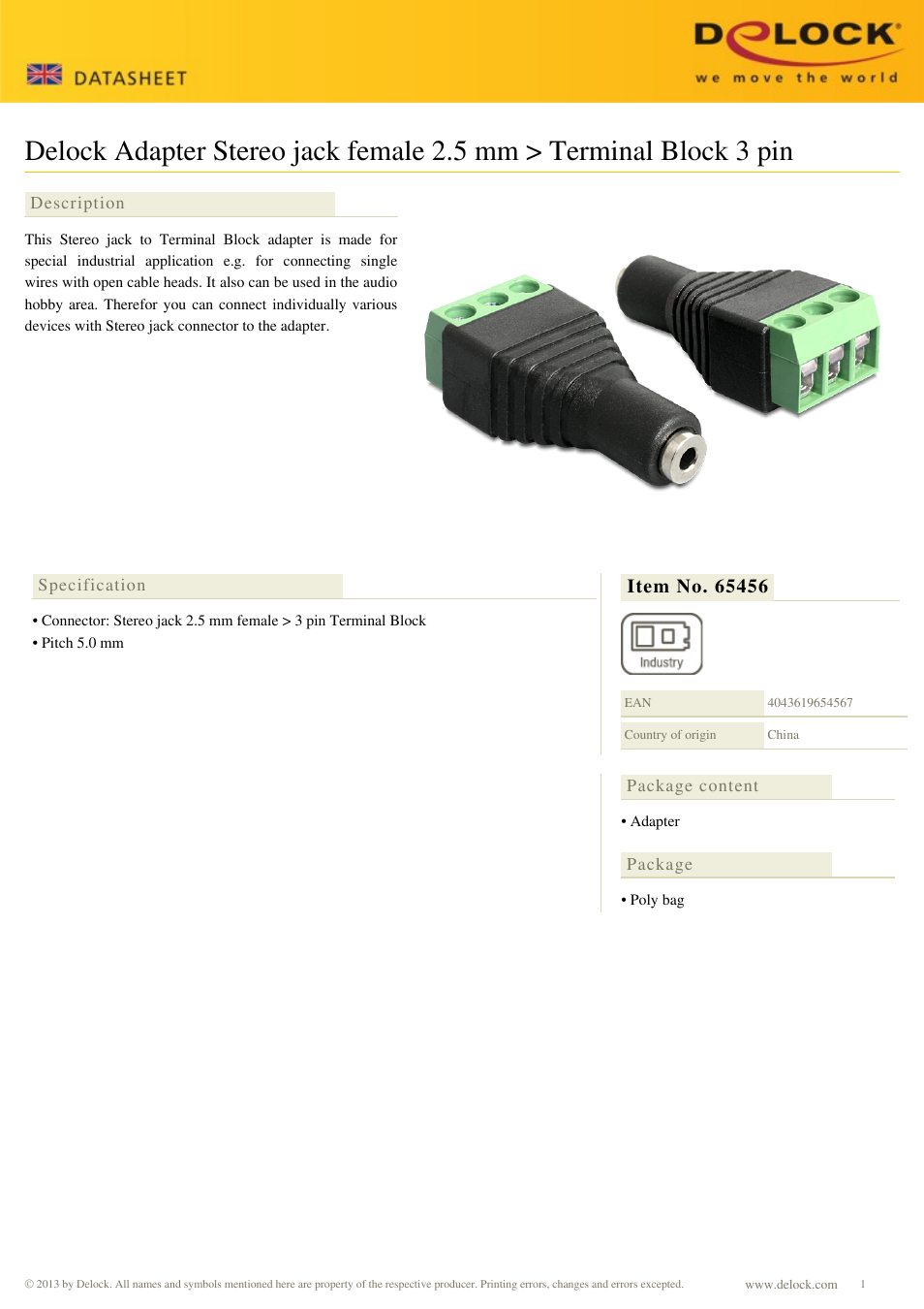 DeLOCK 65456 User Manual | 1 page