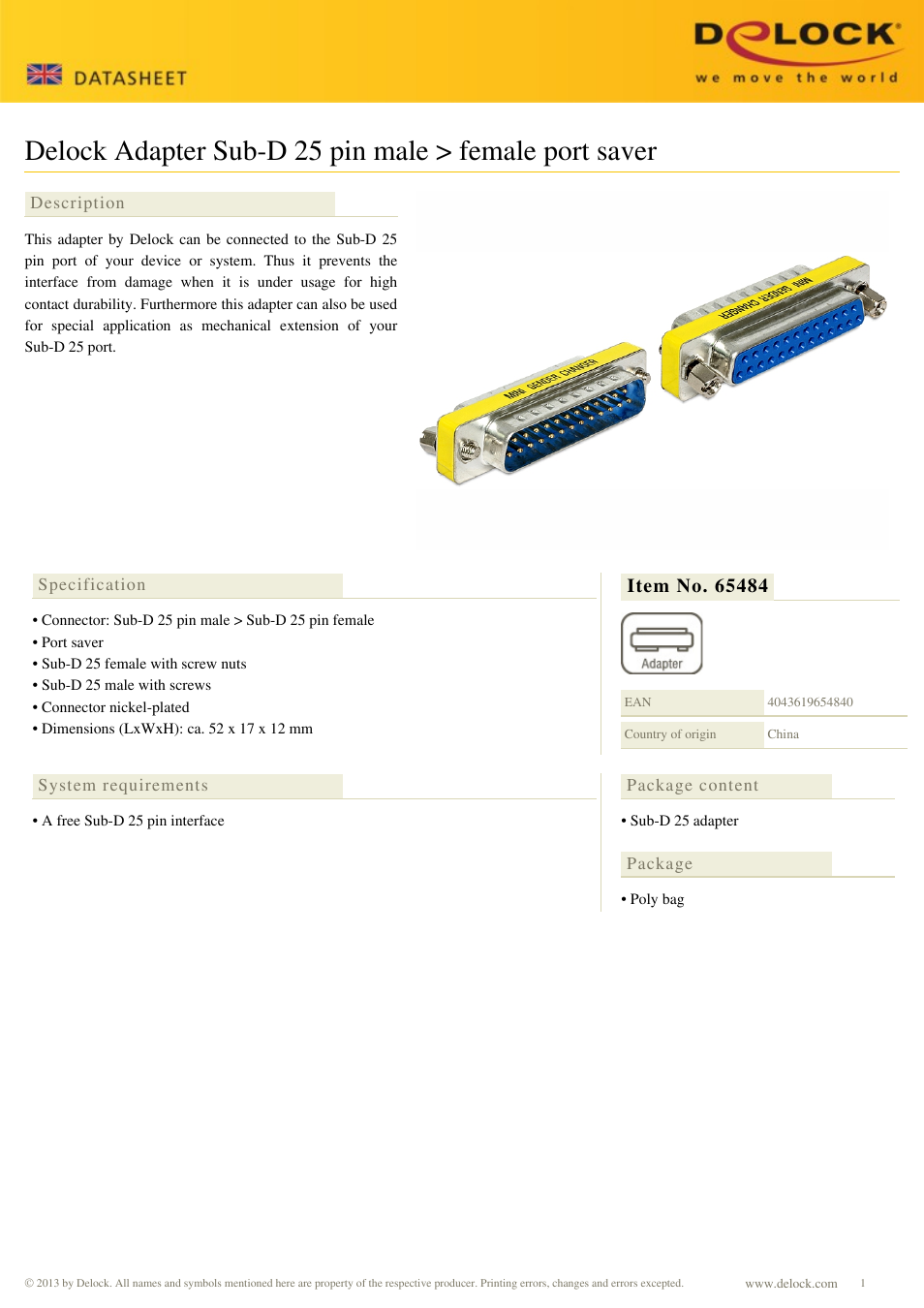 DeLOCK 65484 User Manual | 1 page