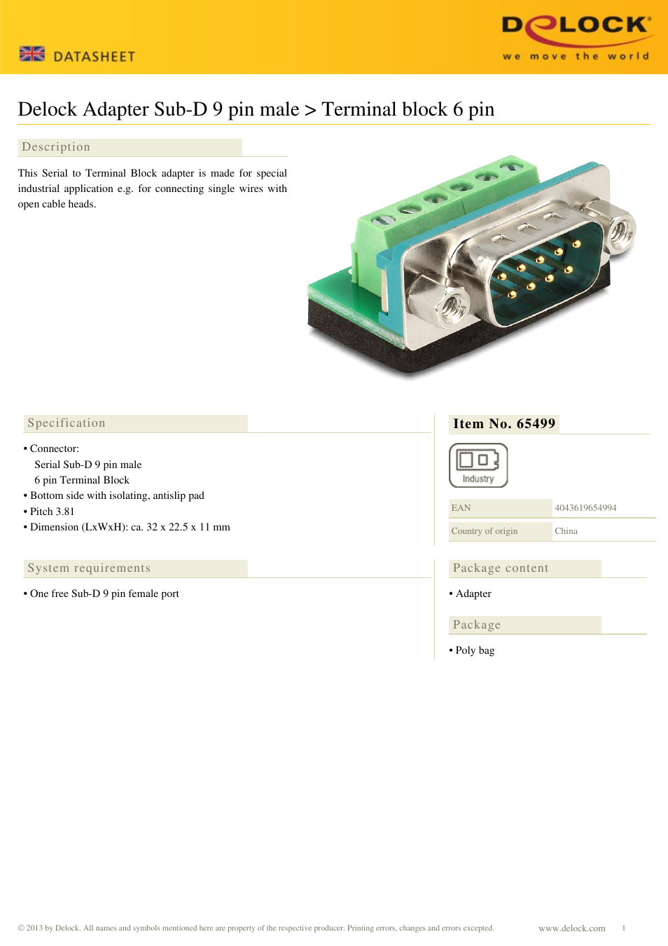 DeLOCK 65499 User Manual | 1 page