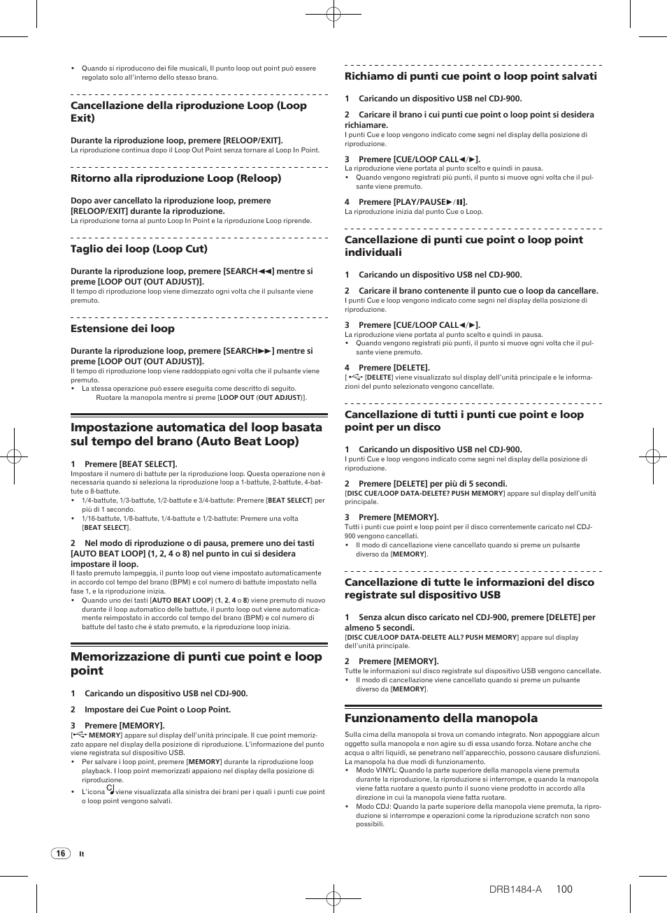 Funzionamento della manopola | Pioneer CDJ-900 User Manual | Page 100 / 198