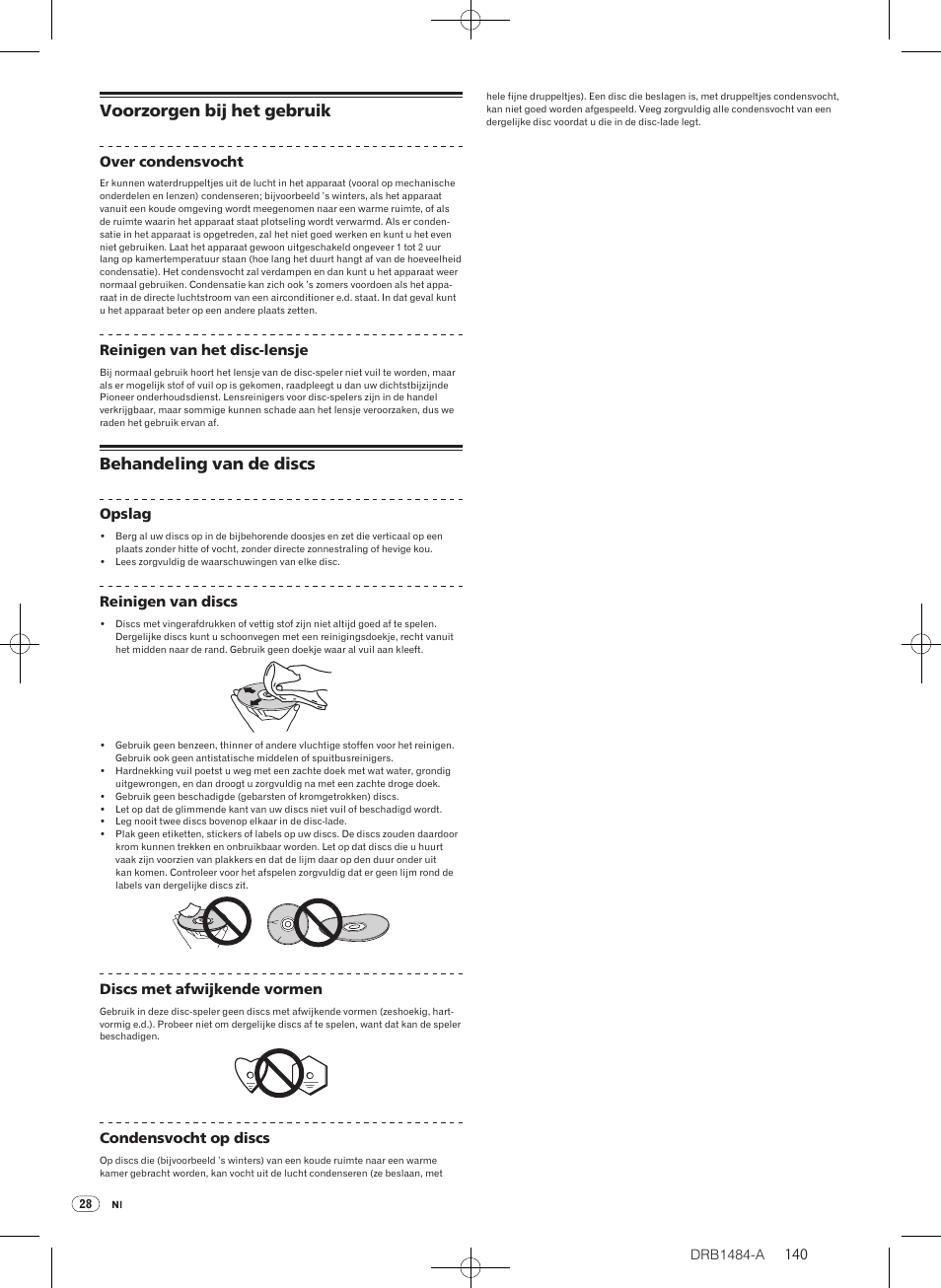 Voorzorgen bij het gebruik, Behandeling van de discs | Pioneer CDJ-900 User Manual | Page 140 / 198